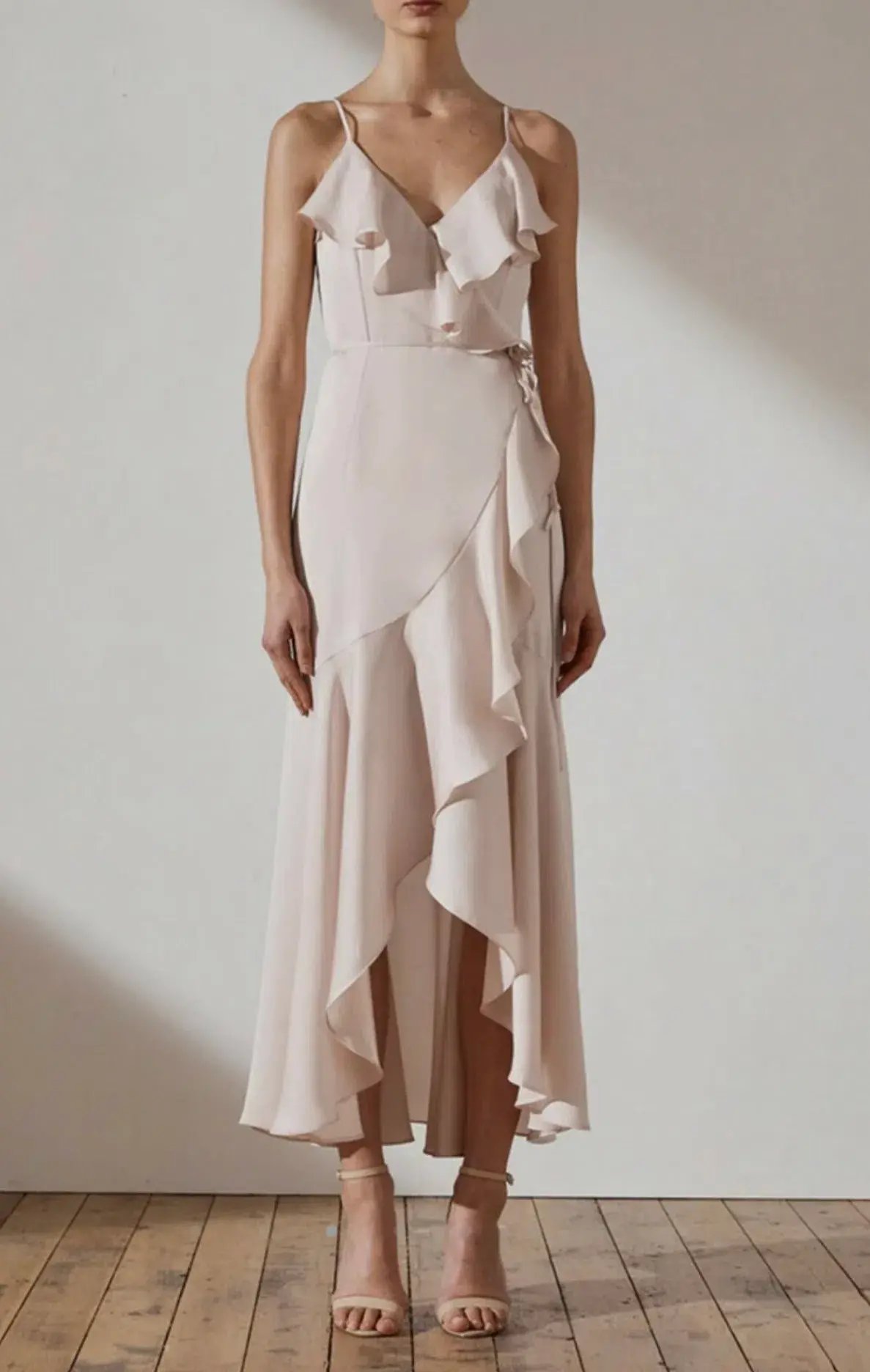 Shona Joy Luxe Bias Frill Wrap Midi Dress Porcelain Size 10 photo 2