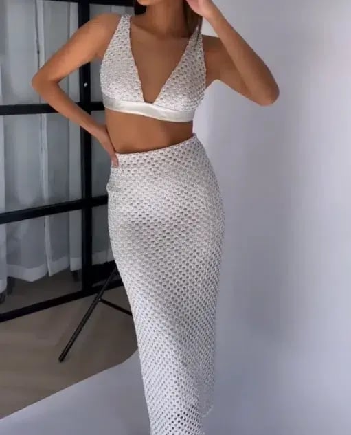 Manning Cartell Soiree Bra and Pencil Skirt Set Silver Size 8 photo 3