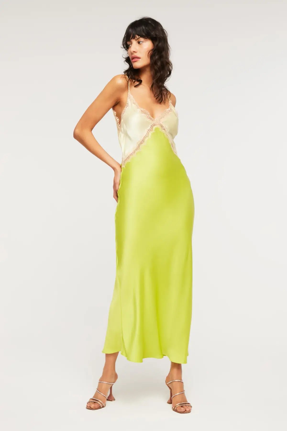 Ginia Sadie Dess Midi Pastel Yellow/Lime Green Size M/AU 10 photo 2