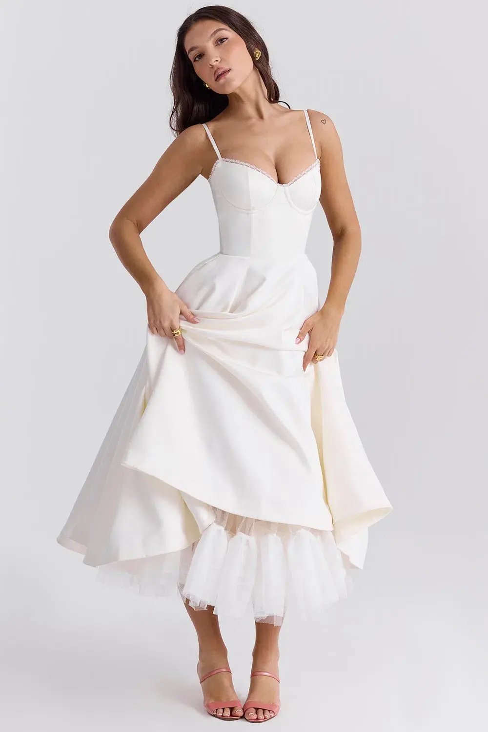 House of CB Mademoiselle White Tull Midi Dress Size AU 6 photo 4