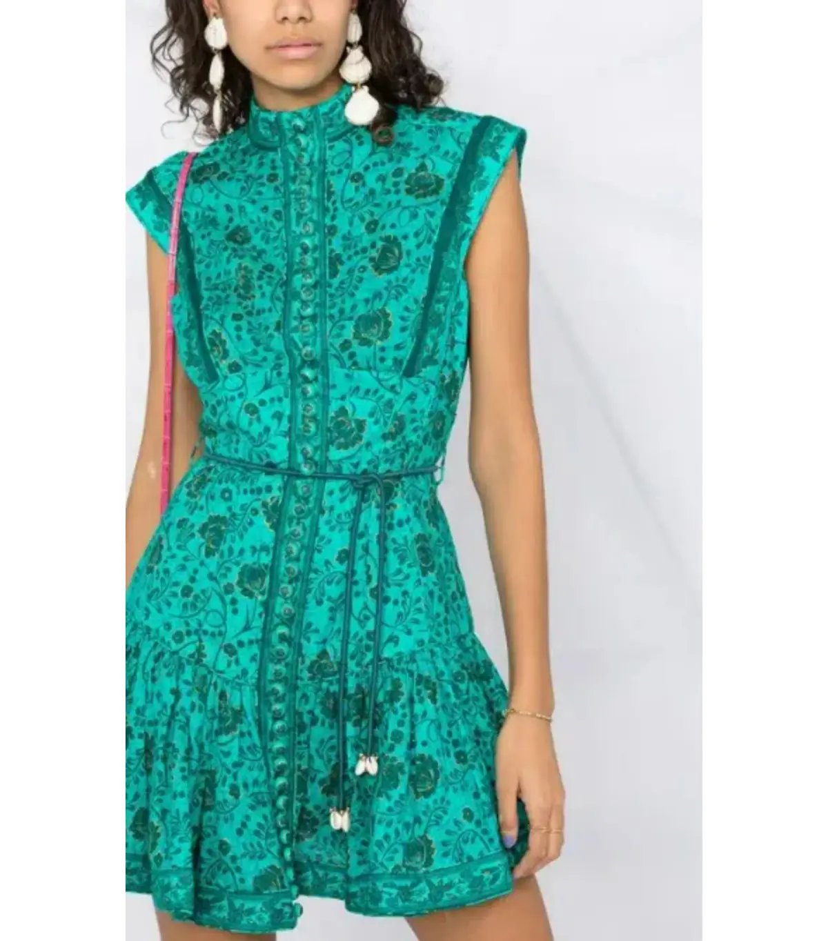 Zimmermann Lulu Panelled Flip High Neck Mini Dress Jade Floral Print Size 1 / AU 10 photo 2