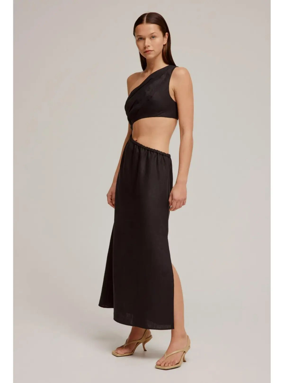 Venroy Draped One Shoulder Cut Out Midi Dress Black Size M / AU 10 photo 2