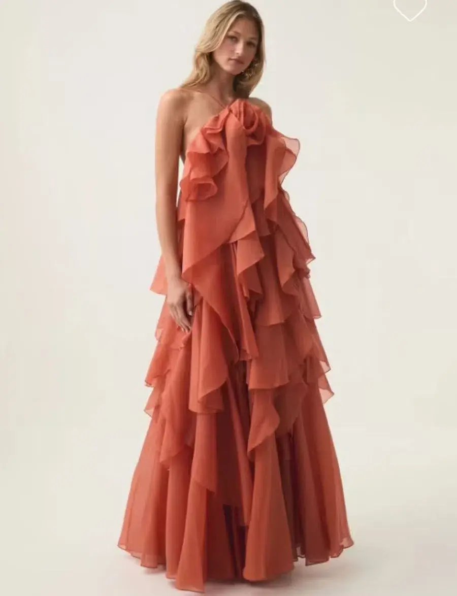 Aje Pandorea Layered Maxi Dress Coral Clay Size AU 16 photo 2