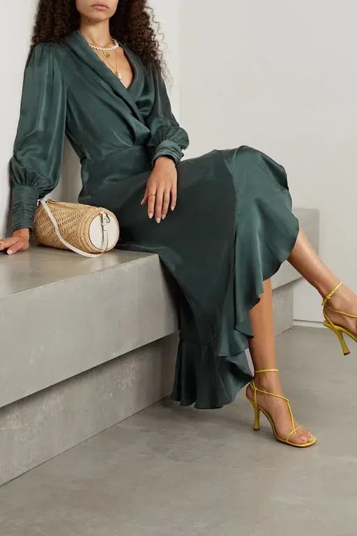 Zimmermann Asymmetric Ruffled Silk-satin Wrap Dress in Green Size 2 / AU 12 photo 2