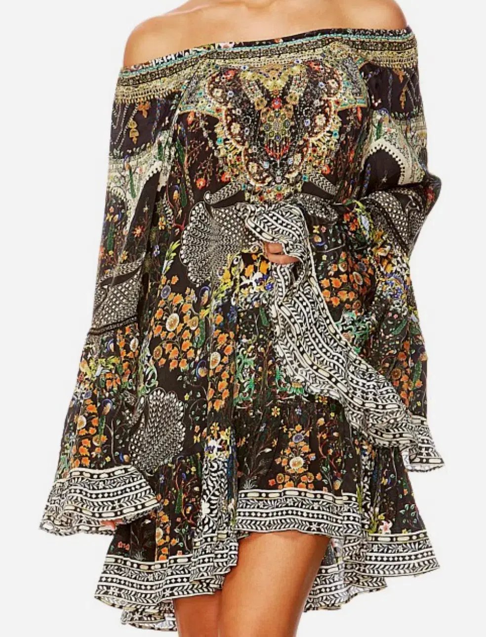 Camilla Scoop-Neck A-Line Printed Frill Mini Dress Multi Size 14/XL photo 7