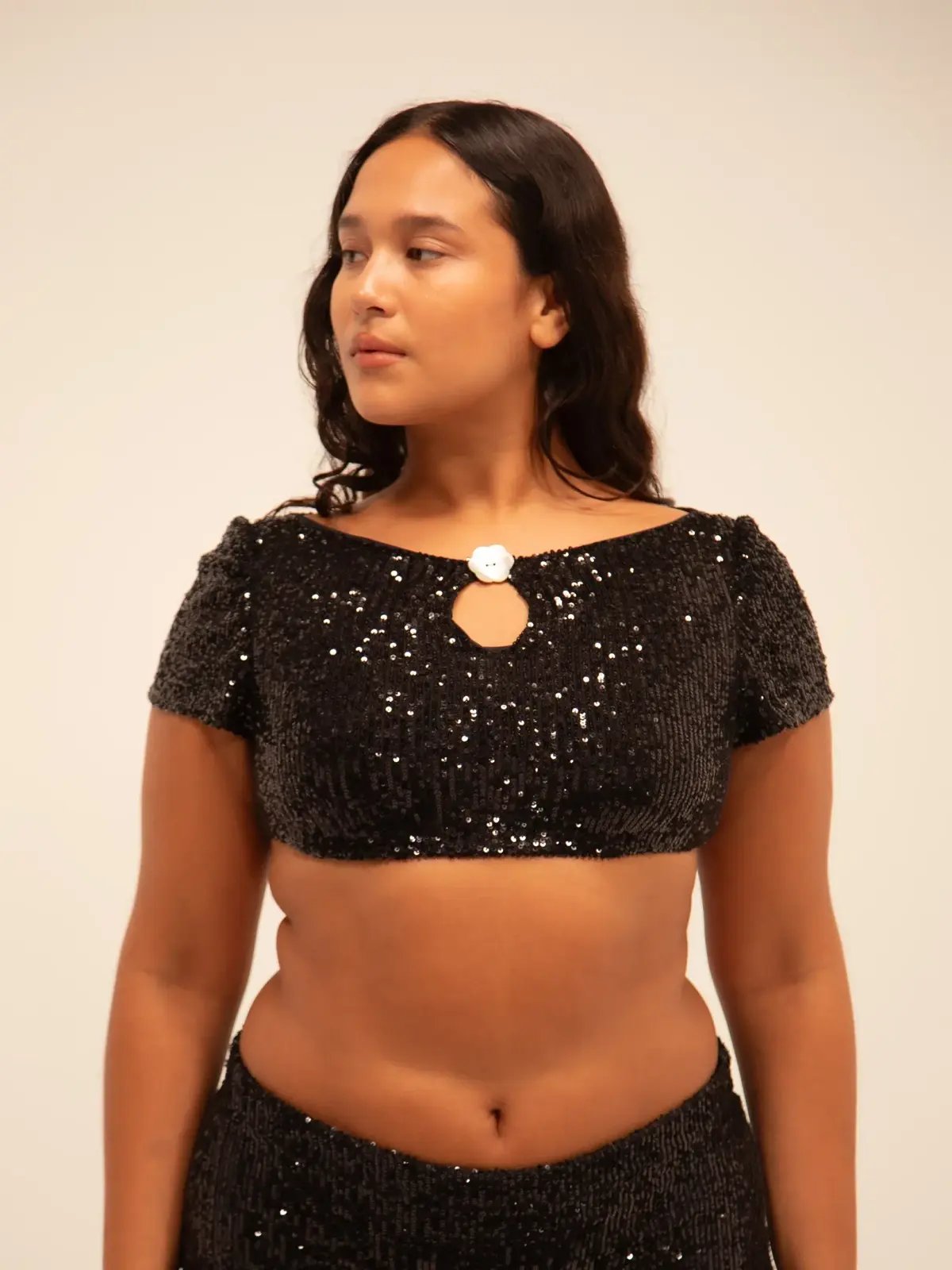 Buci Sequin Flower Top And Mermaid Skirt Set Black Size AU 6 photo 4