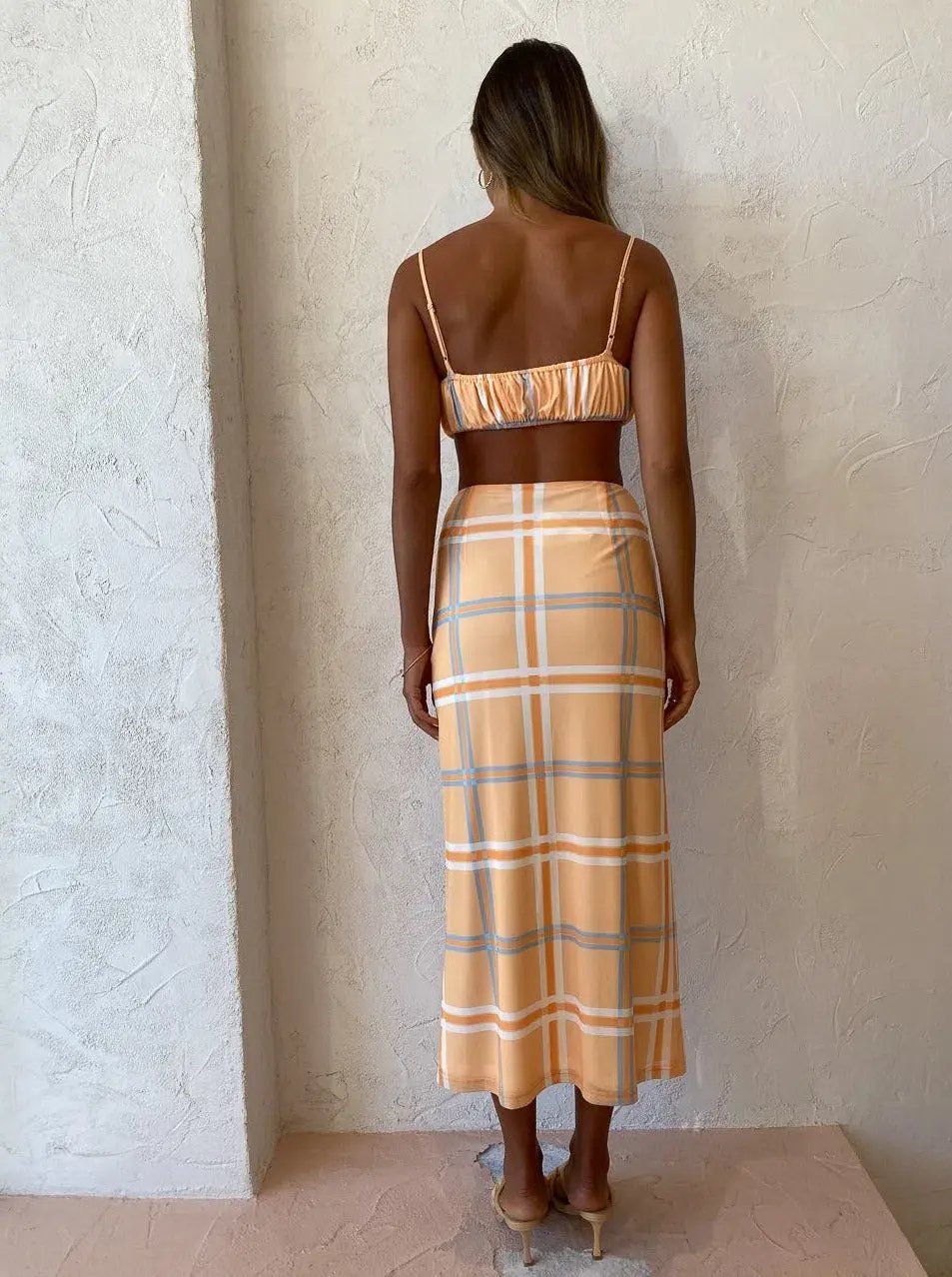 Hansen & Gretel Dalai Top and Saskia Skirt Tangelo Check Orange Size 8 photo 4