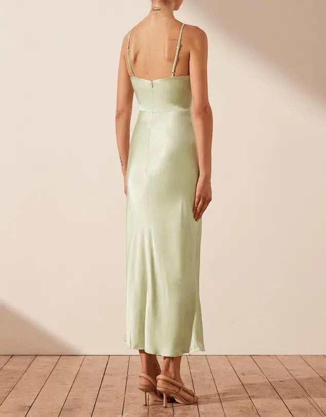 Shona Joy Angelica Keyhole Lace Front Midi Dress in Aloe Vera Size 8 photo 4
