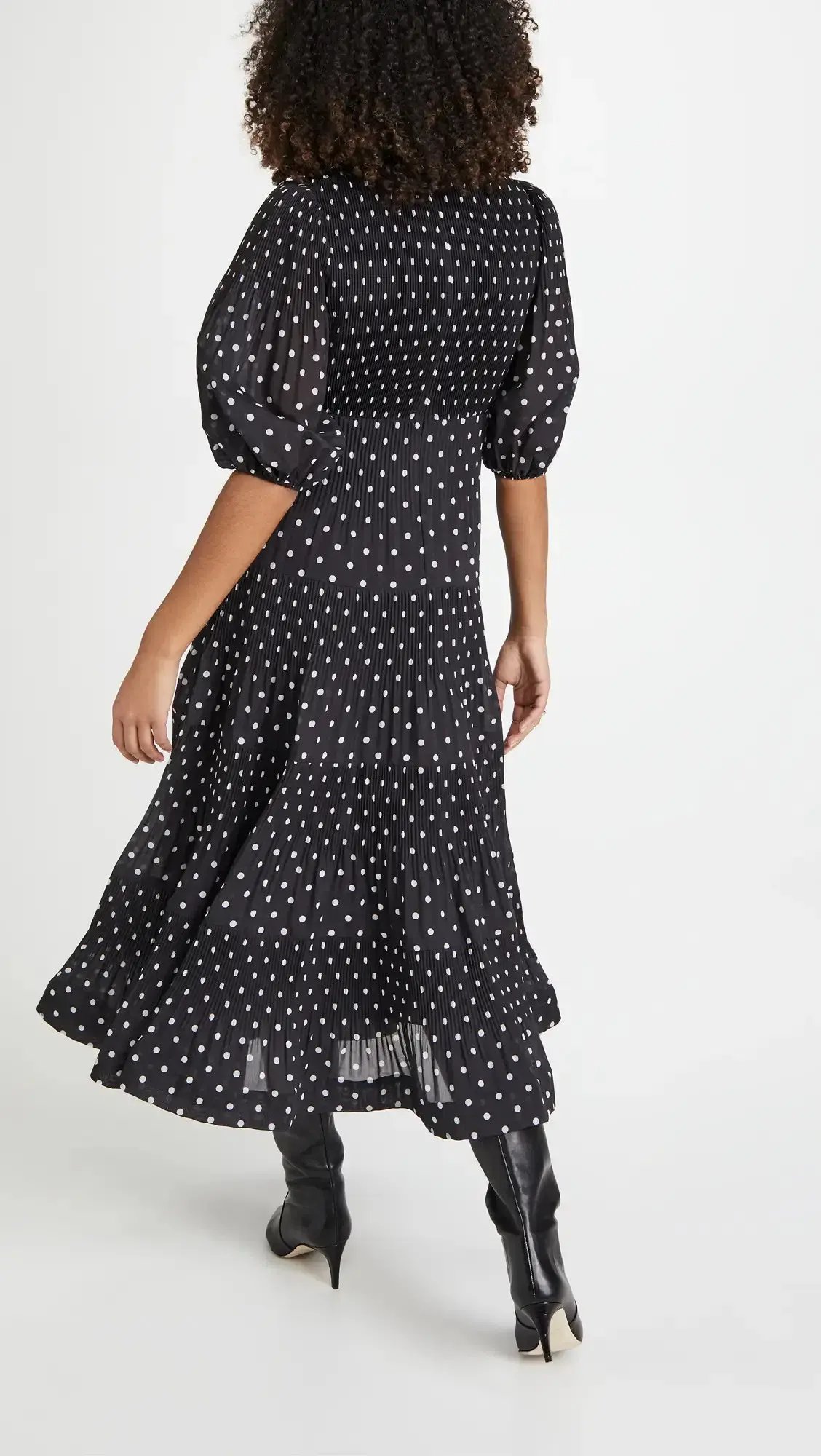 Zimmermann Pleated Long Sleeve Midi Dress in Black & Pearl Polka Dot Size 2 / AU 12 photo 3