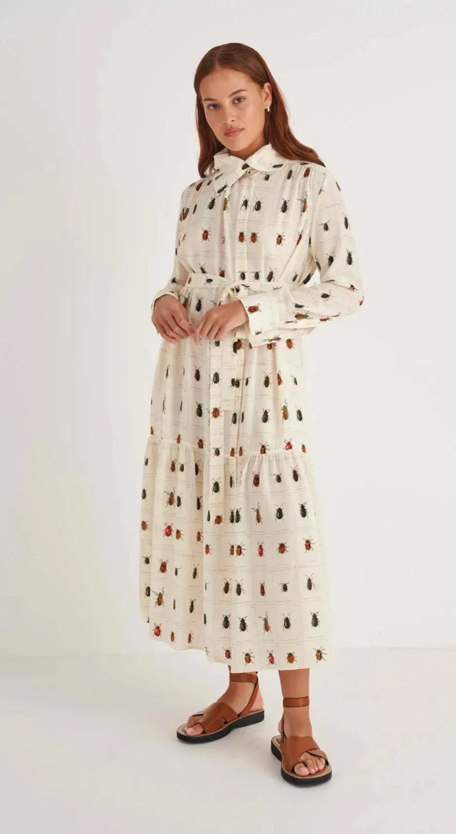 Oroton Beetle Print Dress in Cream Size 10 photo 3