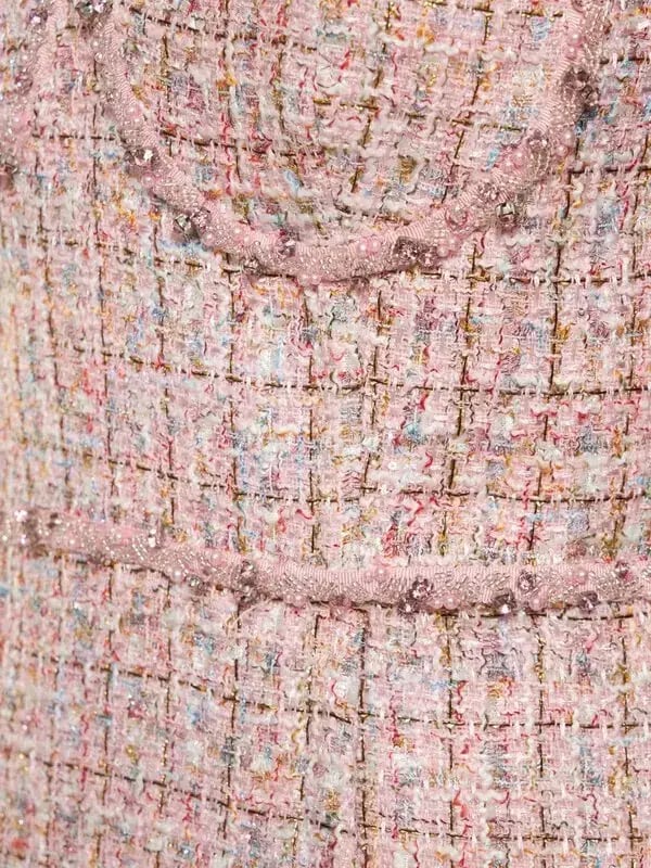 Self Portrait Bouclé Tweed Diamante Mini Dress Pink Size 10 photo 2