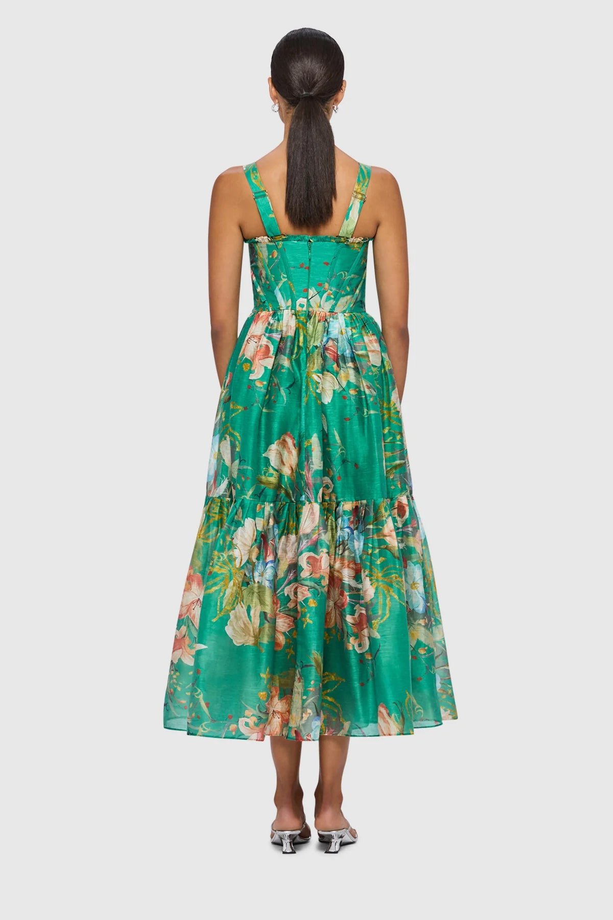 LEO LIN ROSE BUSTIER MIDI DRESS - OPULENT PRINT IN VERDANT photo 6