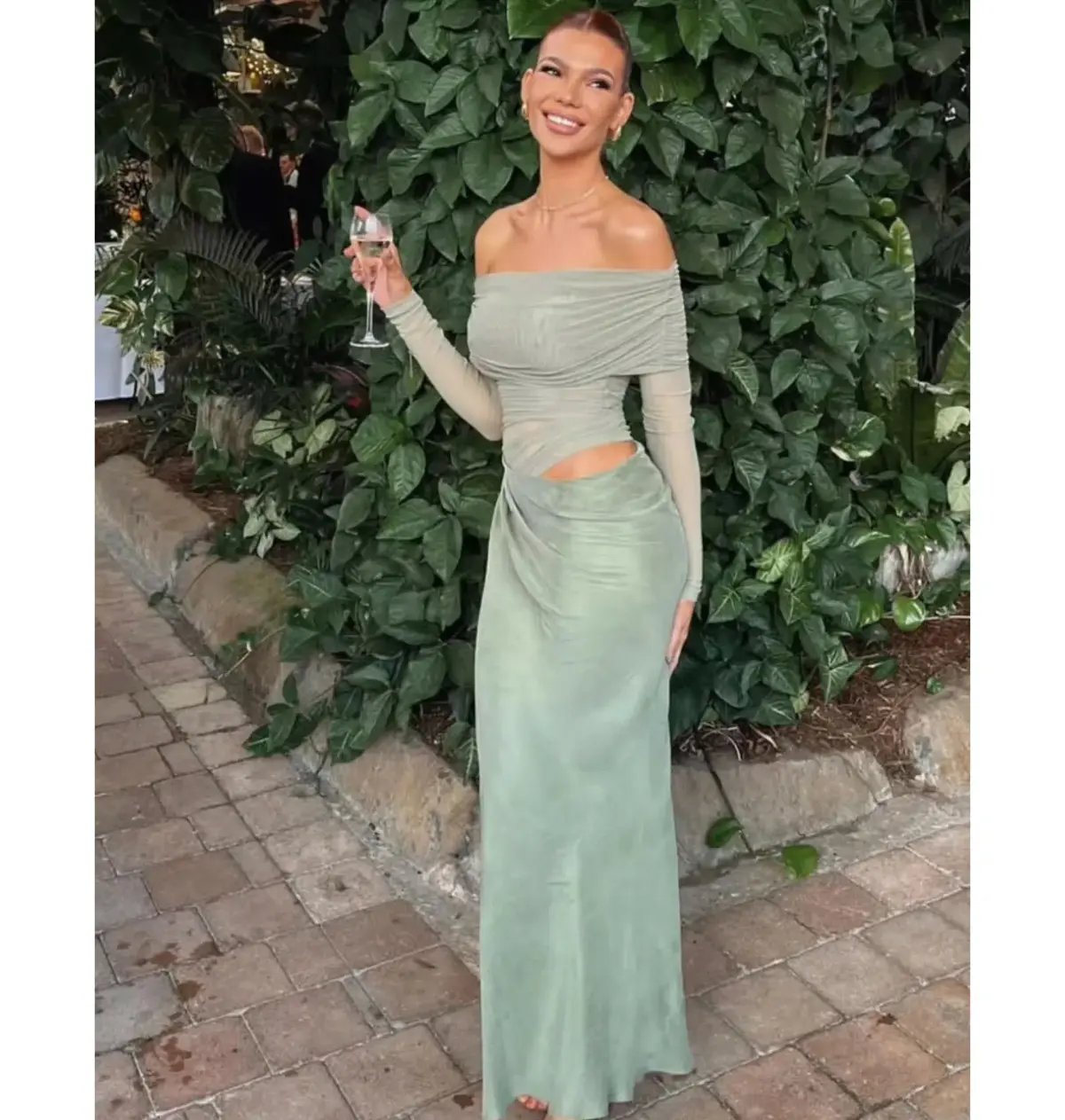 Benni Yasmin Off Shoulder Maxi Dress Pistachio Green Size AU 8 photo 4