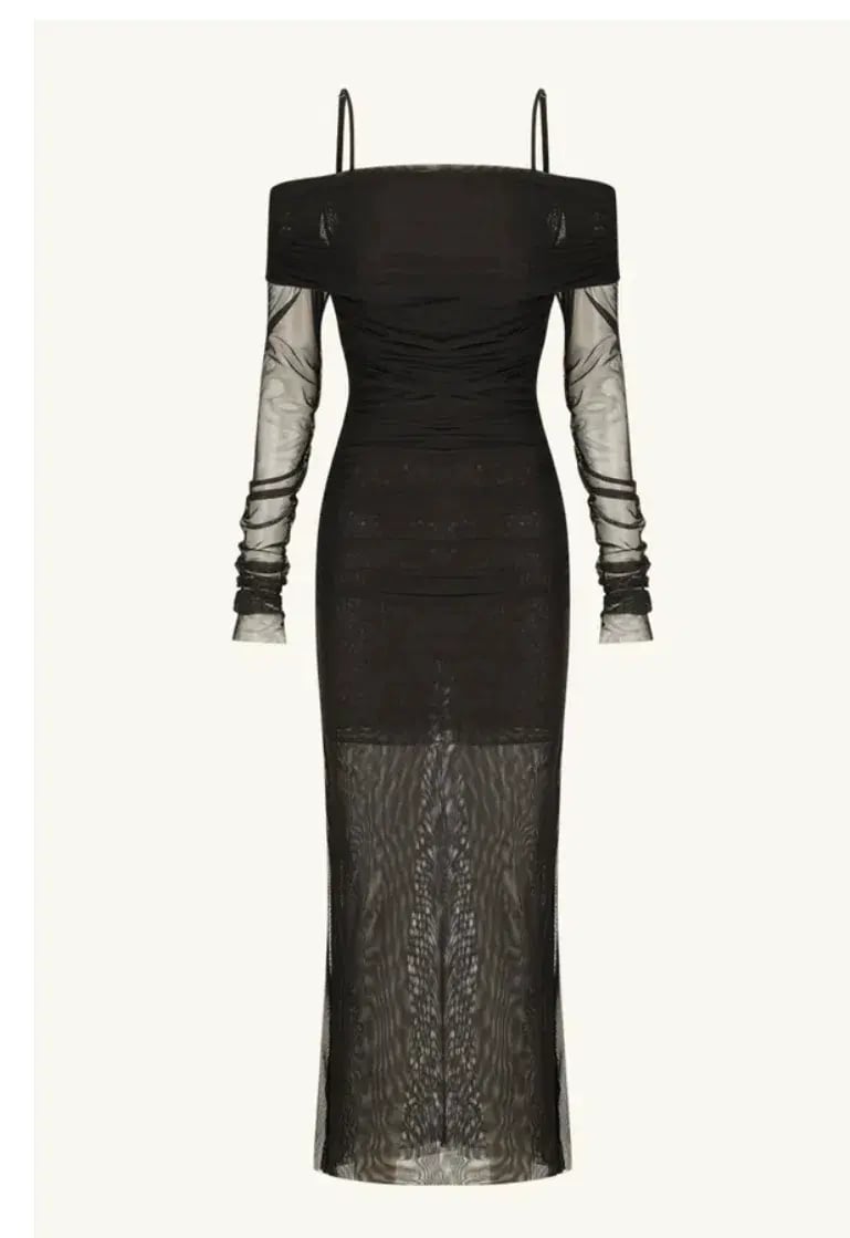 Shona Joy Mira Long Sleeve Off Shoulder Midi Dress Black Size 12 photo 4