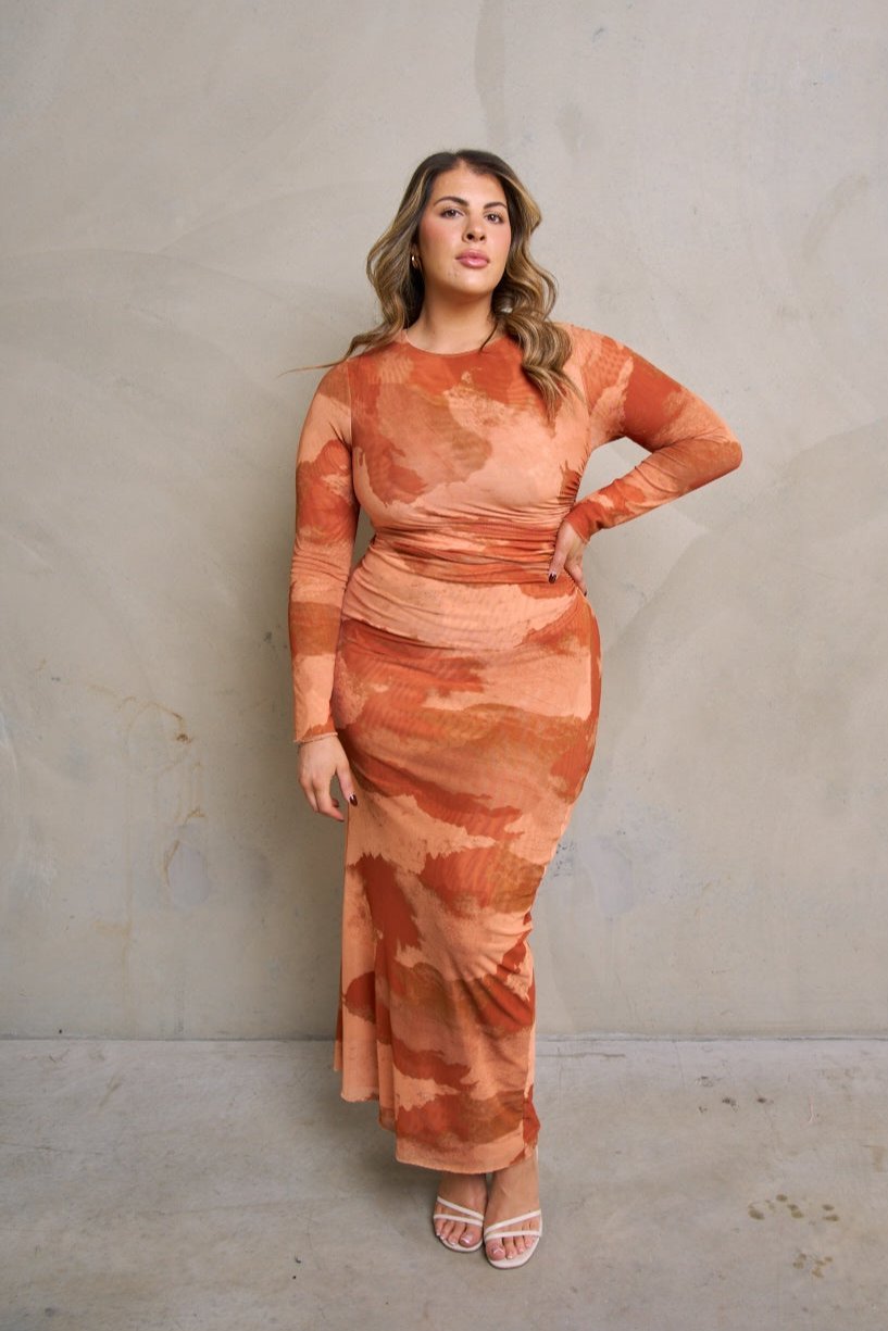 Scanlan Theodore Mesh Cloud Print Dress, Orange photo 4