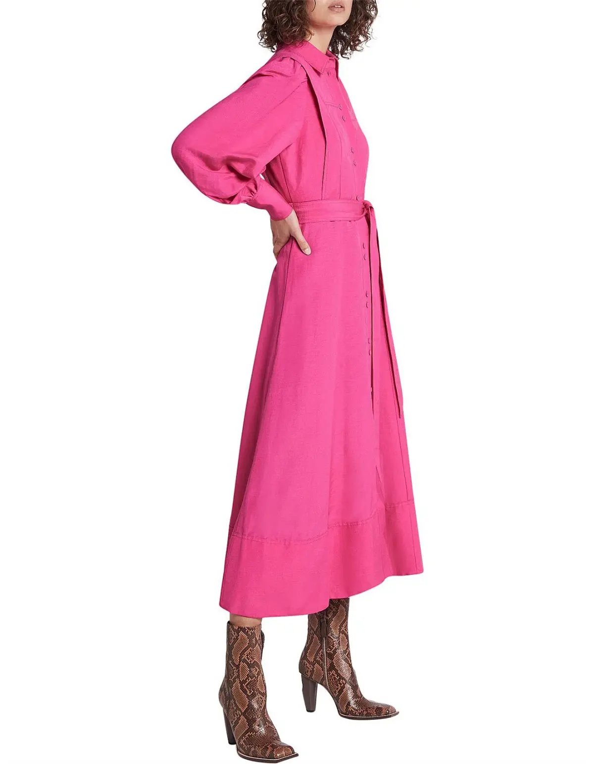 Aje Admiration Midi Shirt Dress Fuchsia Pink Size 8 photo 2