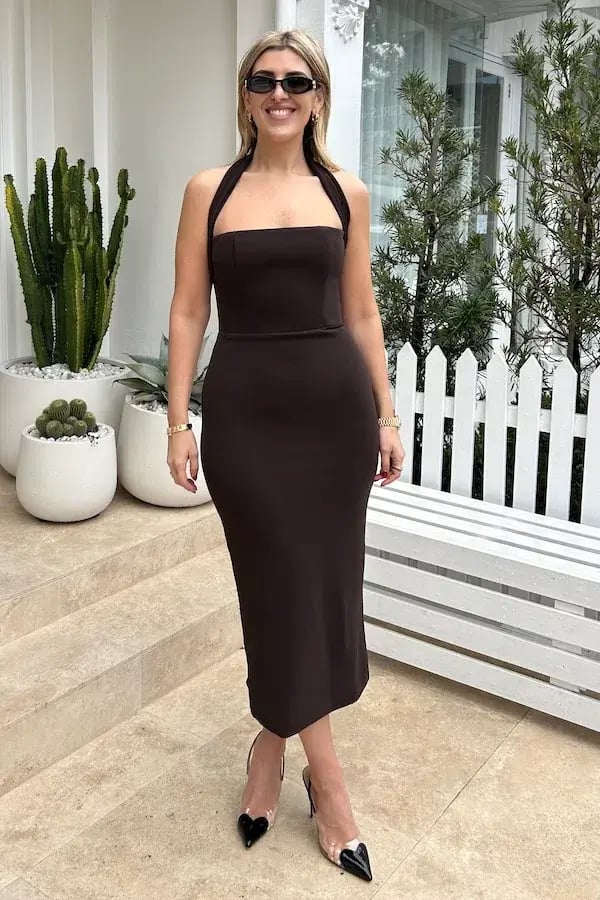 Effie Kats Meline Midi Dress Coffee Brown Size M / AU 10 photo 5