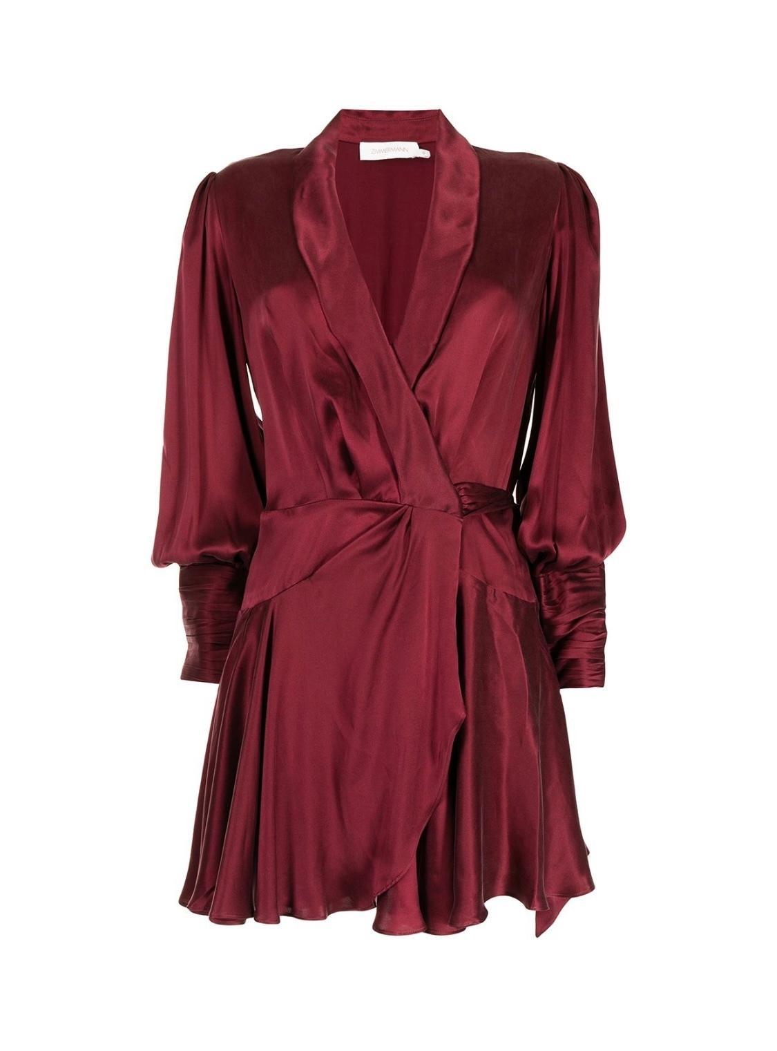 Zimmermann Belted Silk Wrap Mini Dress Berry Red Size 6 photo 4