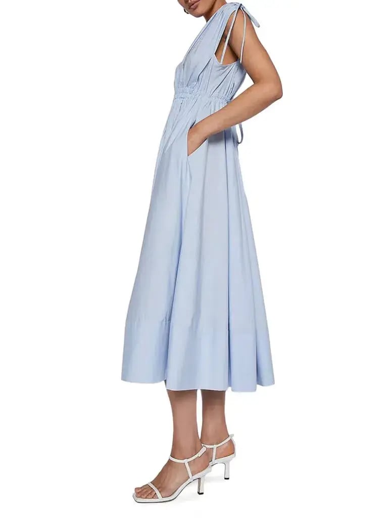 Scanlan Theodore Parachute Cotton Drawstring Midi Dress Light Tinted Blue Size 10 photo 2