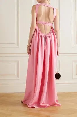 OROTON Strappy Open Back Poplin Maxi Sundress in Pink Strawberry Size 14 photo 4