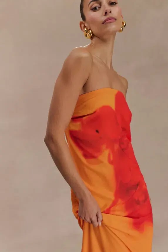 Meshki Amaya Maxi Gown Orange Print Size 12 photo 3