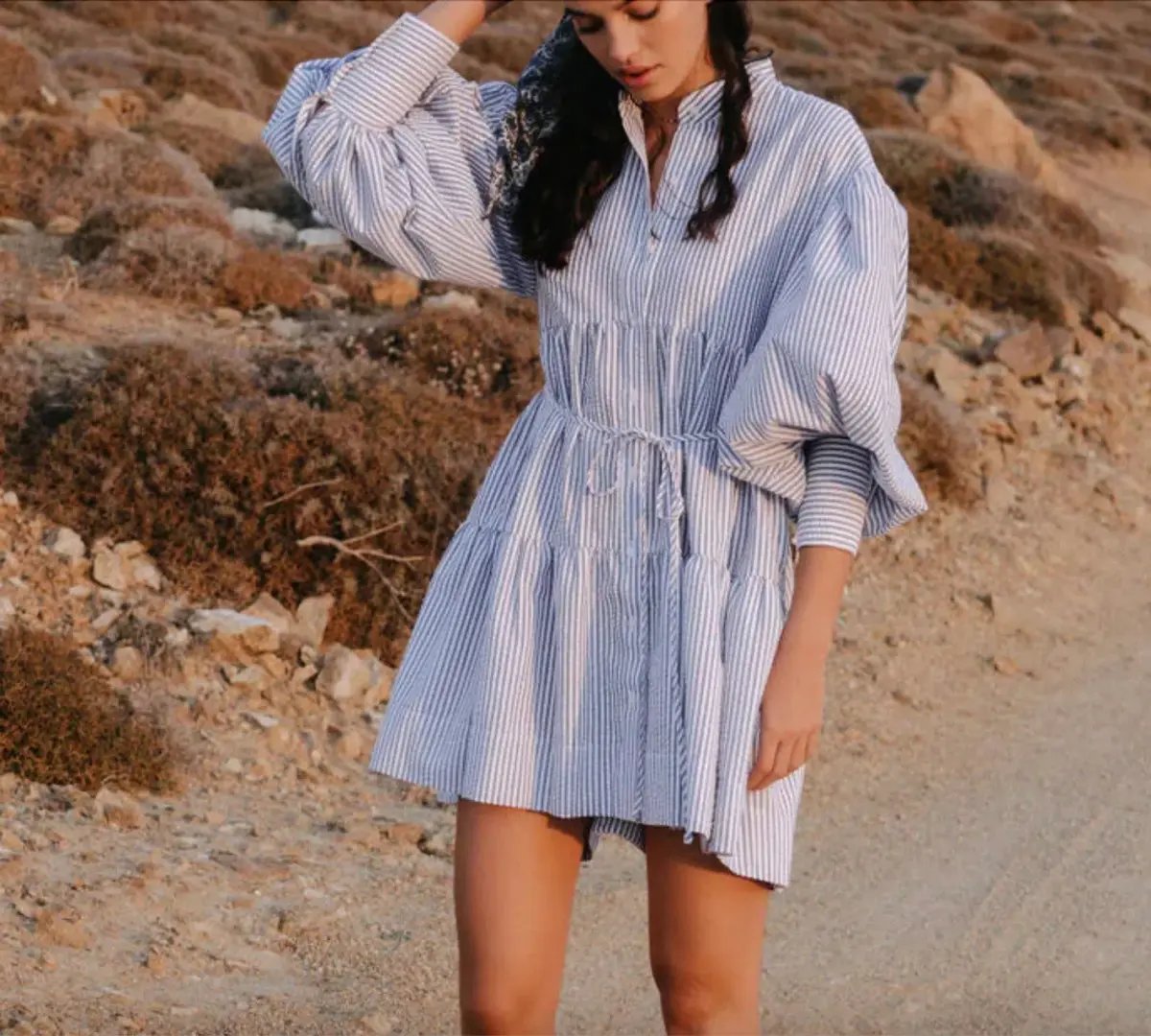 Shona Joy Roberta Balloon Sleeve Tiered Mini Dress Blue Size 12 / L photo 3