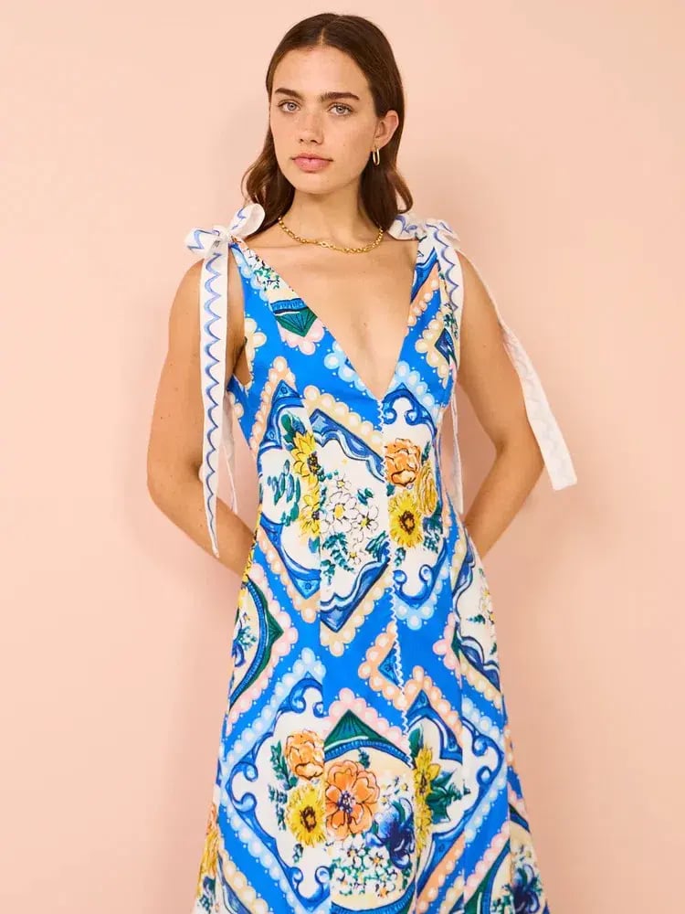 By Nicola Adoncia Tie Shoulder Maxi Dress Azure Floral Size 10 photo 3