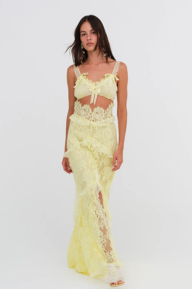 FOR LOVE & LEMONS MILENA LACE MAXI DRESS - YELLOW photo 4