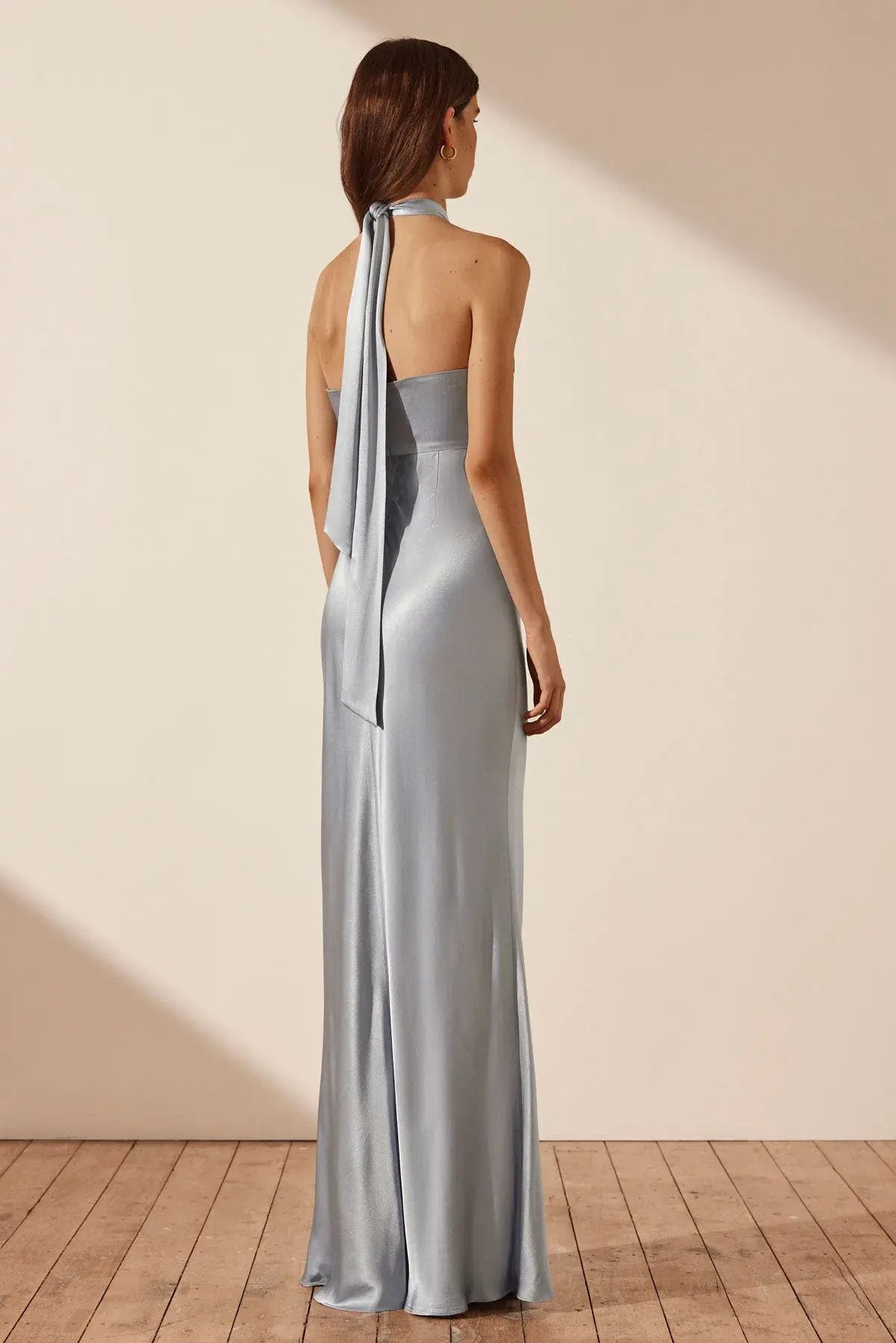 Shona Joy La Lune Ruched Halter Maxi Dress Powder Blue Size AU 8 photo 3