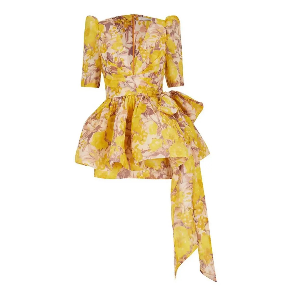 Zimmermann High Tide Peplum Mini Dress in Yellow Ikat Floral Size 2 / AU 12 photo 4