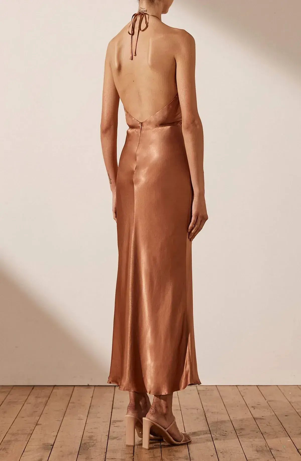 Shona Joy Gala Halter Ruched Midi Dress in Copper Size 8 photo 2