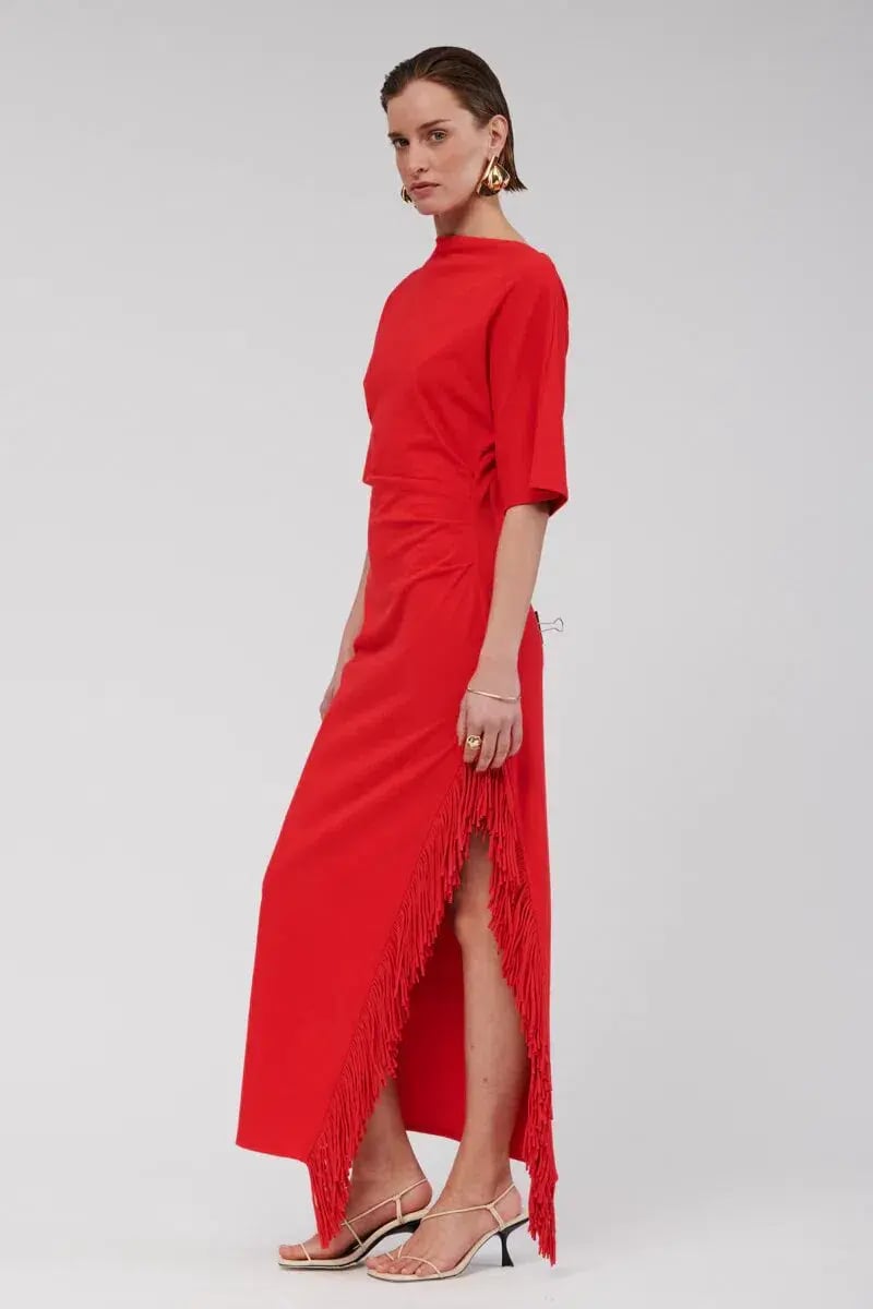 Suboo Carmen Batwing Fringe Maxi Dress Red Size AU 10 photo 3