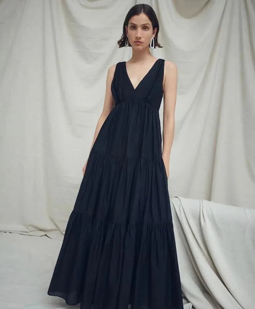 Aje Unending Tiered Cotton Maxi Dress Black Size 6 photo 2