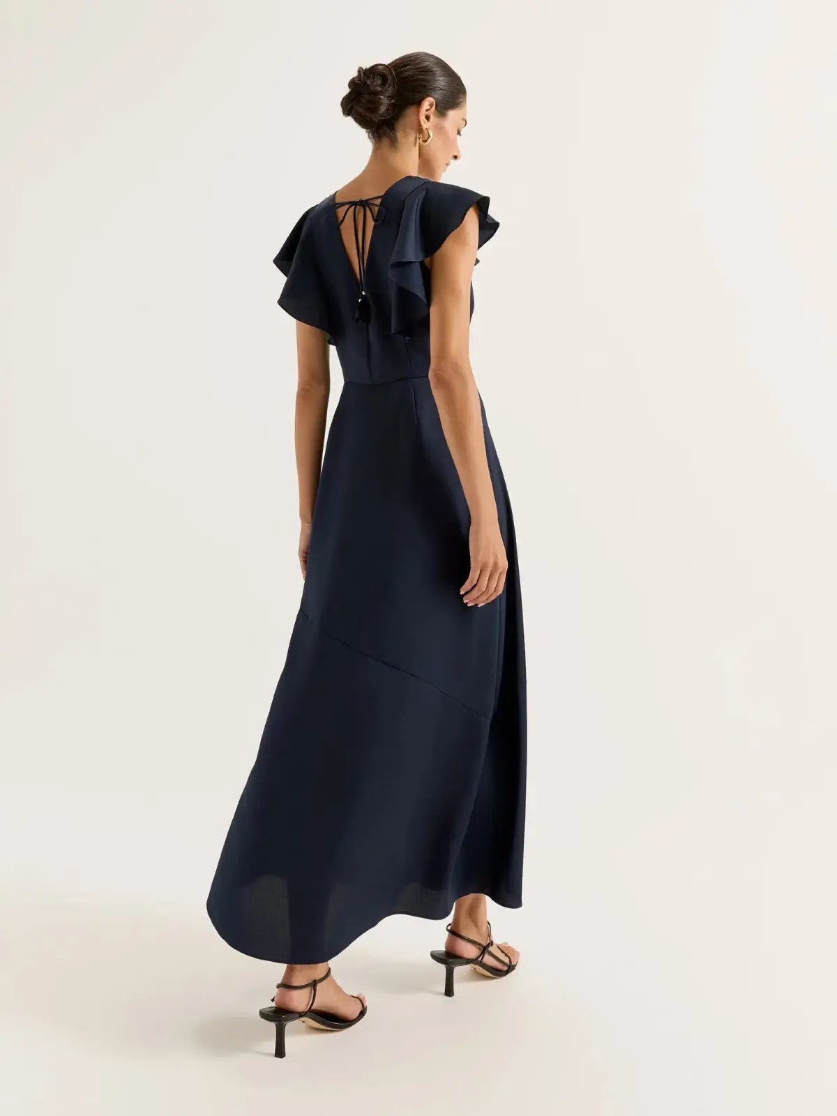 Review Montreal Flounce Sleeve Satin Maxi Dress Navy Size 12 photo 5