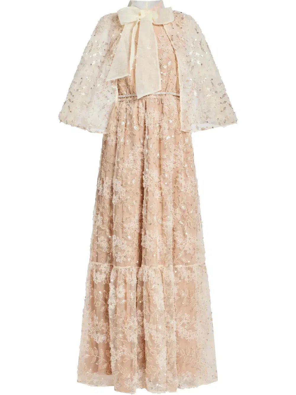 Self-Portrait Embellished Cape Maxi Dress Beige Size 8 photo 6