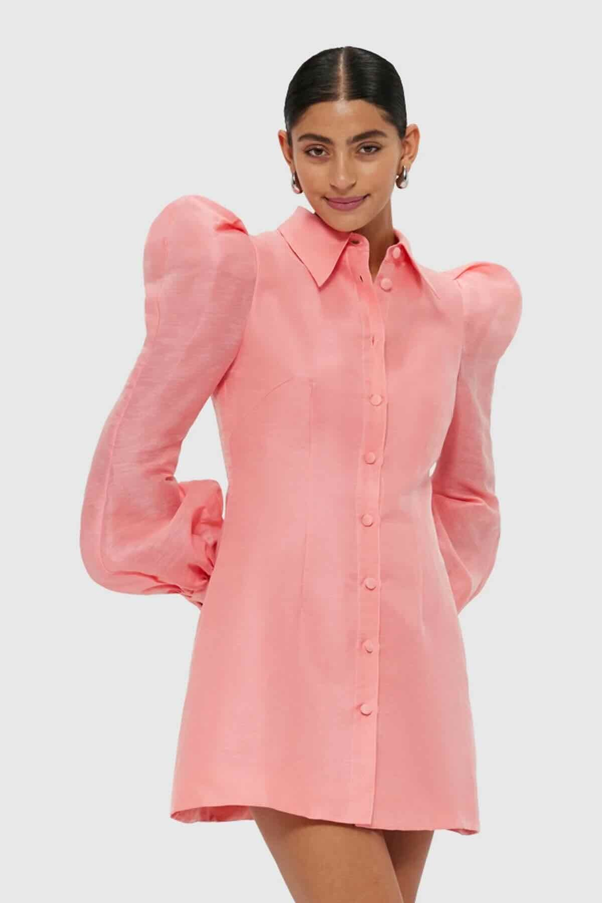 LEO LIN LANA STRUCTURED SHOULDER MINI DRESS - STRAWBERRY PINK photo 2