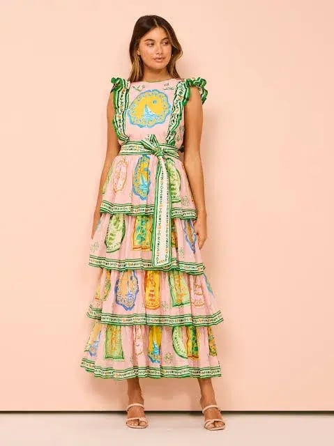 Alemais Porcelain Frill Midi Dress Print Size 8 photo 4