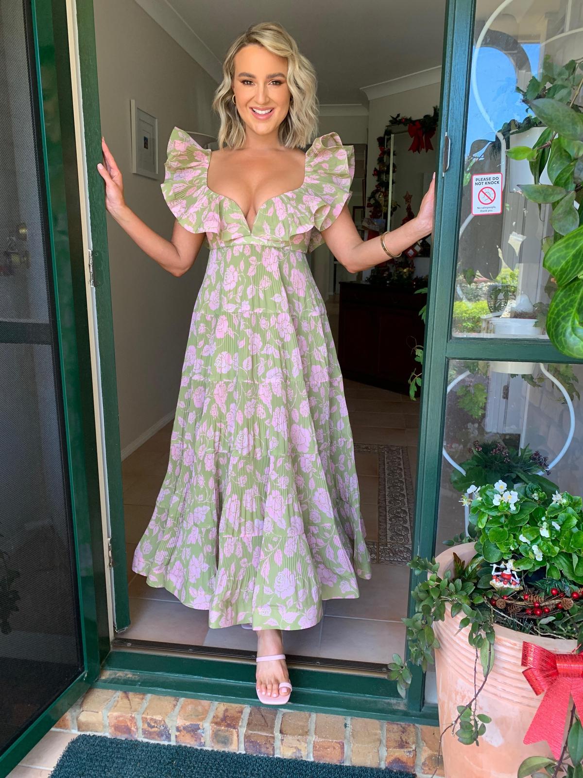 Zimmermann The Lovestruck Pleated Dress Olive/Pink Rose Size 1 / AU 10 photo 2