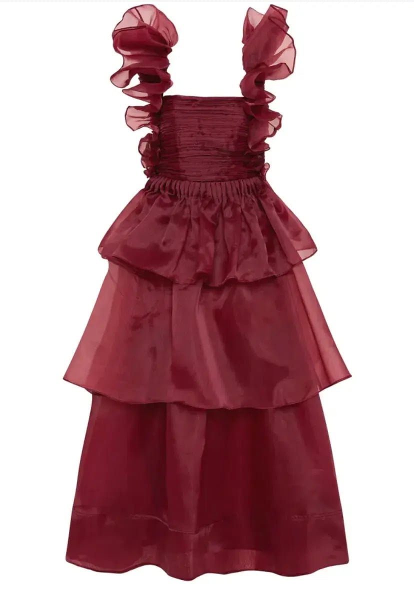 AJE ASRA PLEATED FRILL MIDI DRESS RED SIZE 8 photo 5
