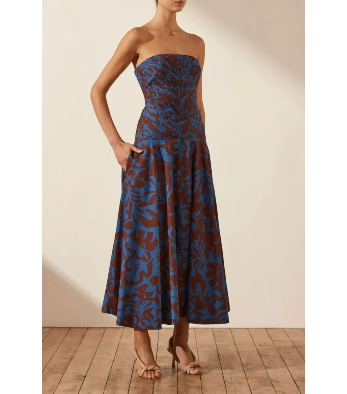 Shona Joy Cartia Strapless Pleated Midi Dress Print Size AU 8 photo 3