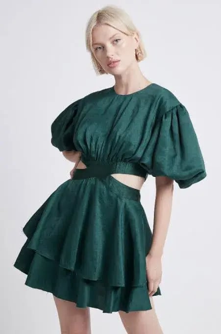 Aje Gracious Cut Out Mini Dress Green Size 8 photo 2