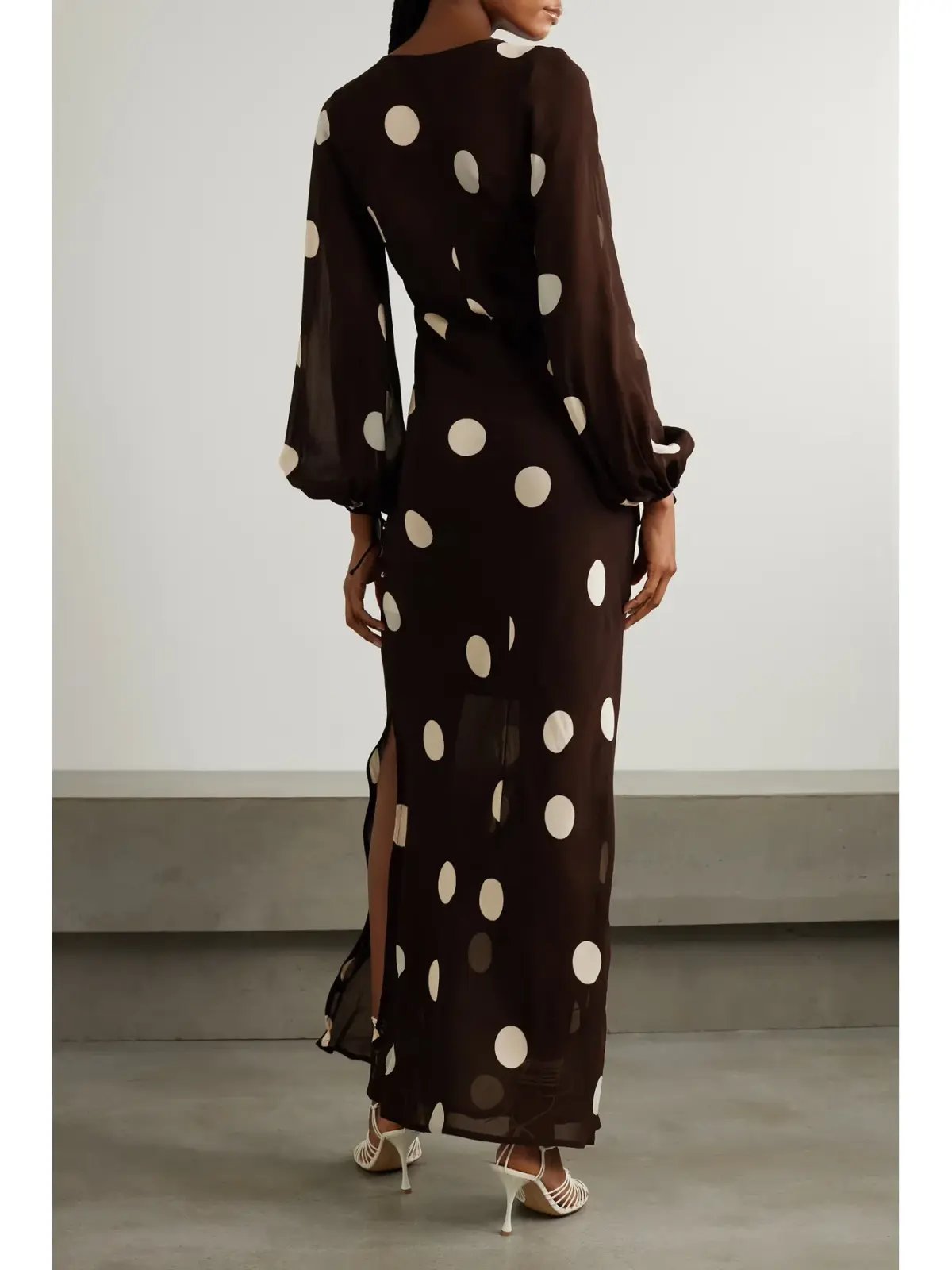 Faithfull the Brand Santos Polka Dot Georgette Maxi Dress Chocolate Size M / AU 10 photo 2