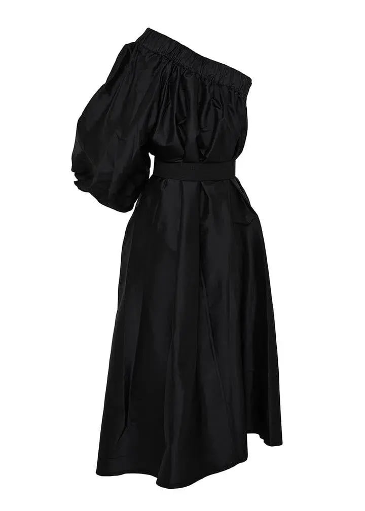 BLACK ArtClub by Heidi Middleton One Shoulder Silk Aster Midi Dress Black Size OS photo 2