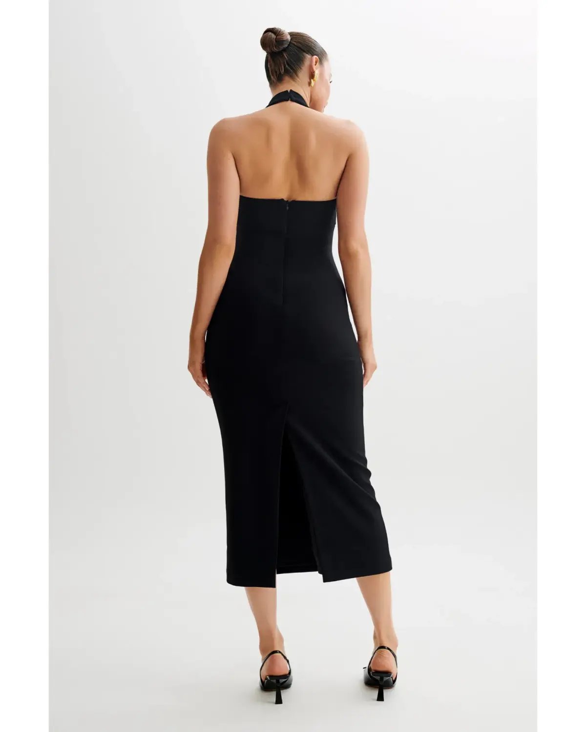 MESHKI Amelita Suiting Halter Midi Dress Black Size L / AU 12 photo 3