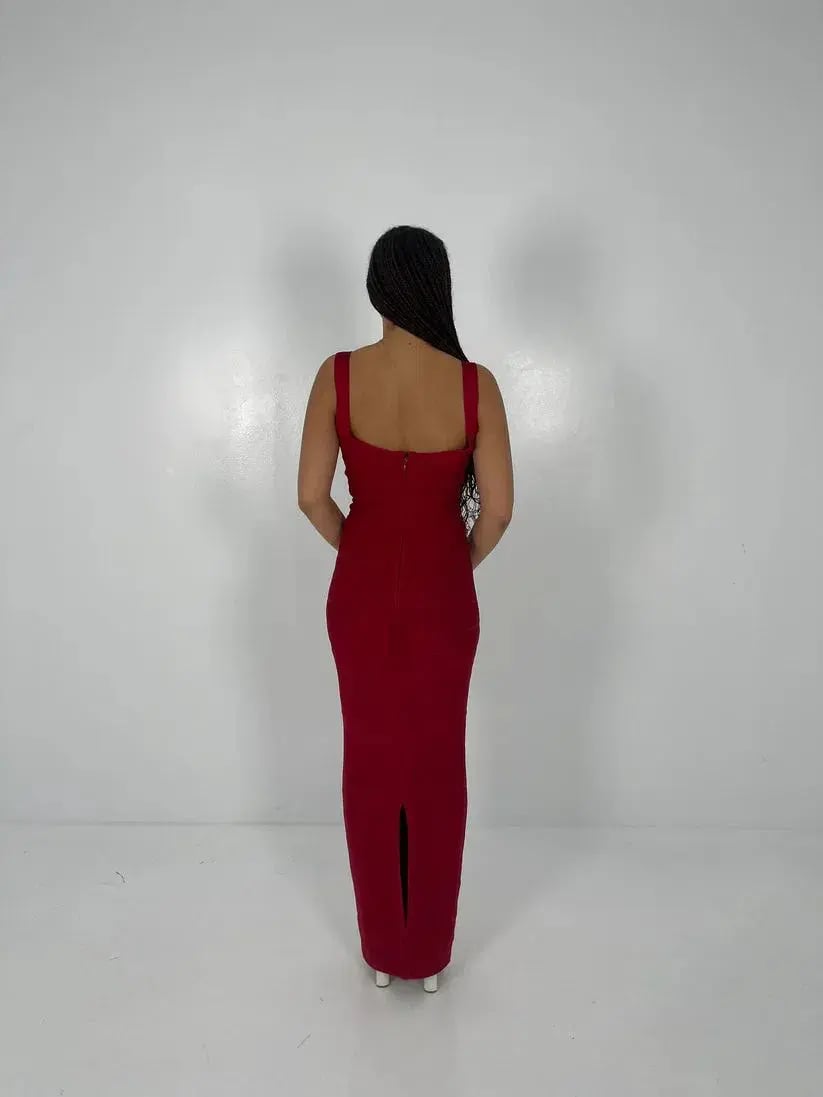 Hervé Léger Cranberry Round Neck Gown in Red Size L/AU12 photo 3