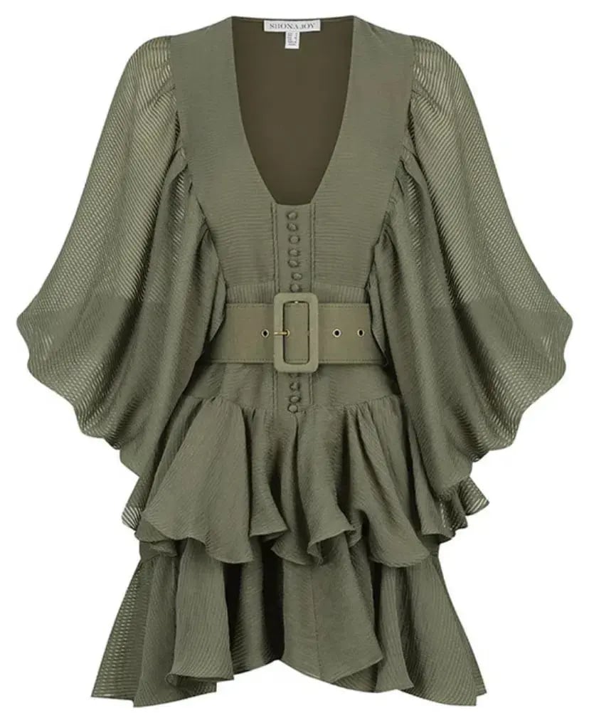 Shona Joy Charlotte Plunged Draped Mini Dress Khaki Size 8 photo 2