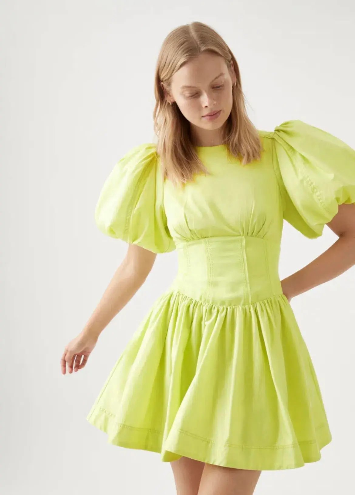 Aje Gianna Puff Sleeve Mini Dress Lime Green Size 10 / M photo 2