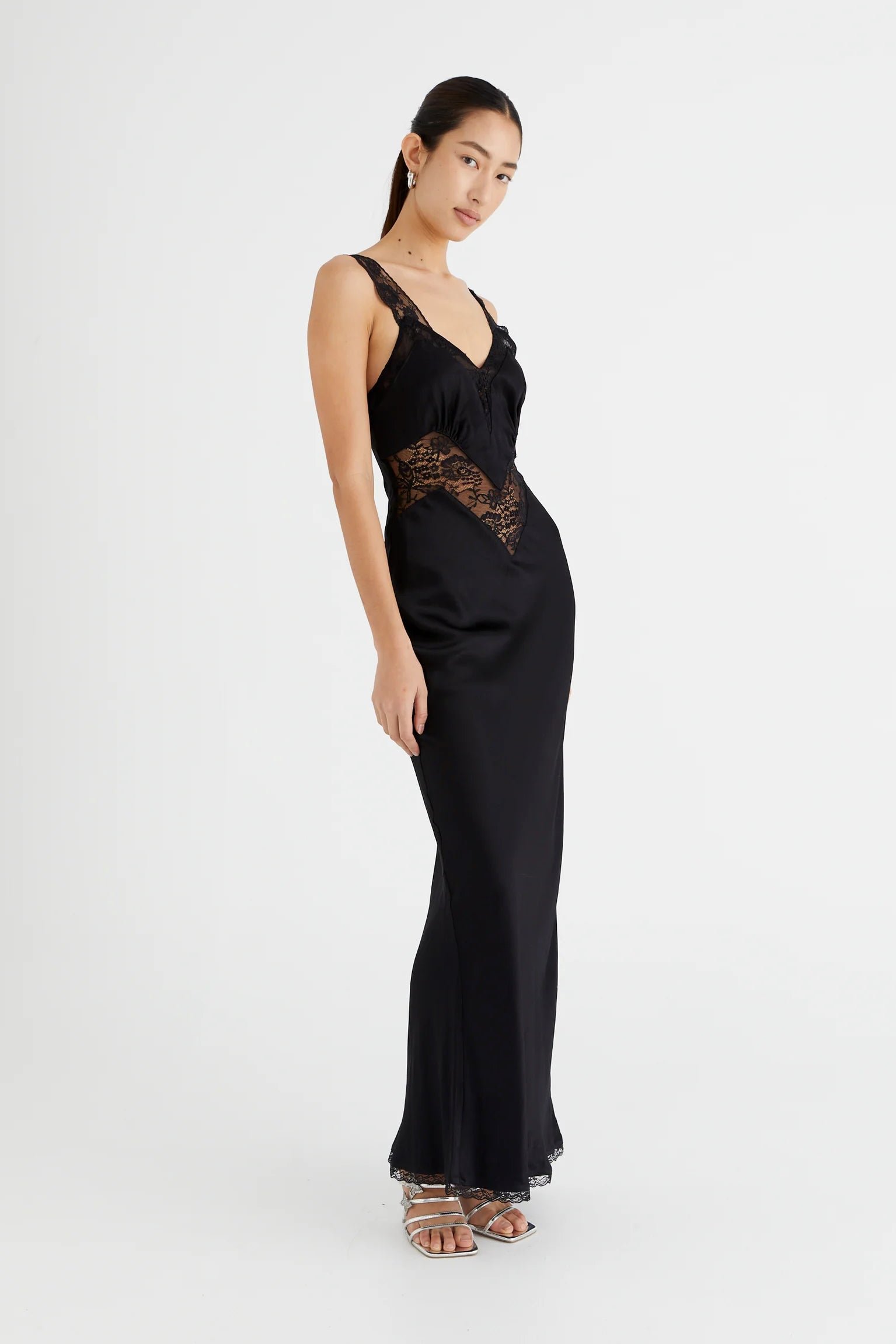 BENNI ROBBIE SATIN SLIP DRESS - BLACK photo 2