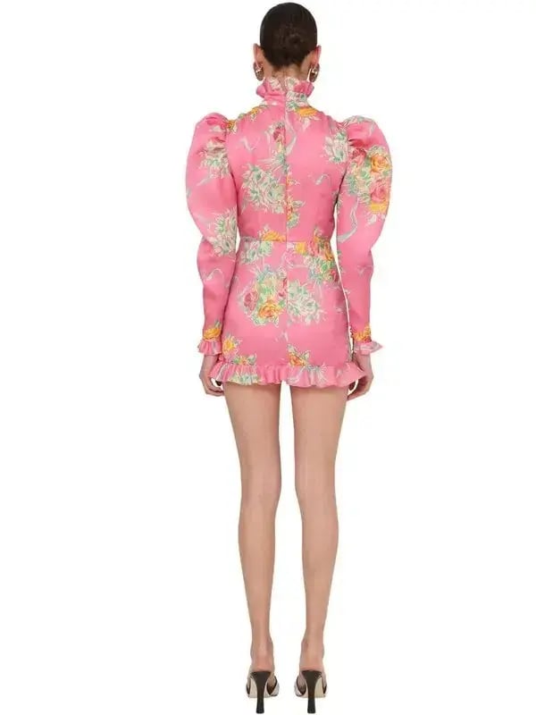 Alessandra Rich Pink Multi Printed Organza Mini Dress Print Size 8 photo 2