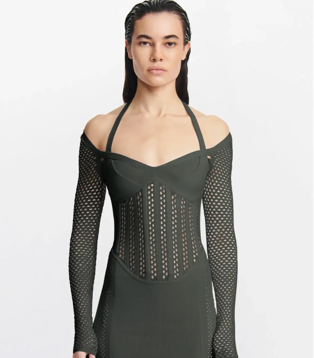 Dion Lee Column Corset Dress Shadow Green Size M / Au 10 photo 2
